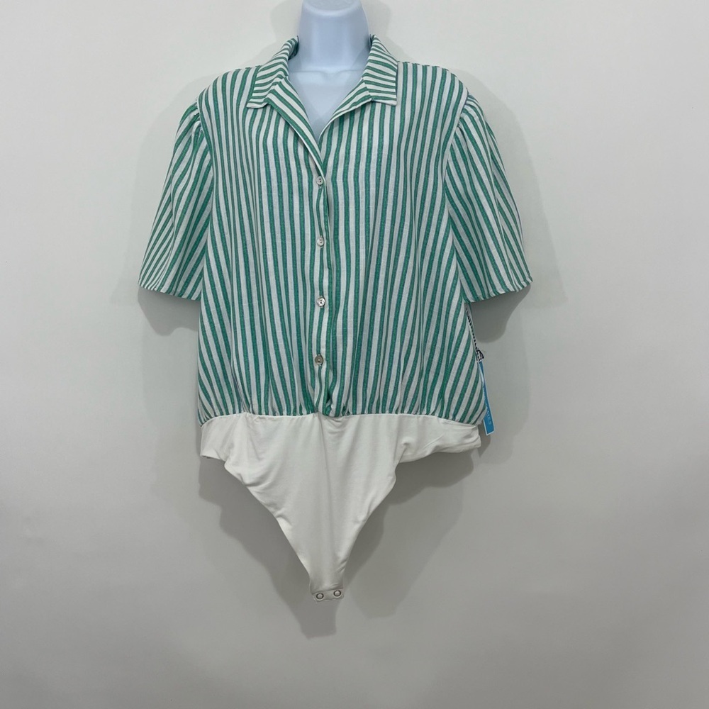 Draper James Blue Green Striped Short Sleeve Bodysuit